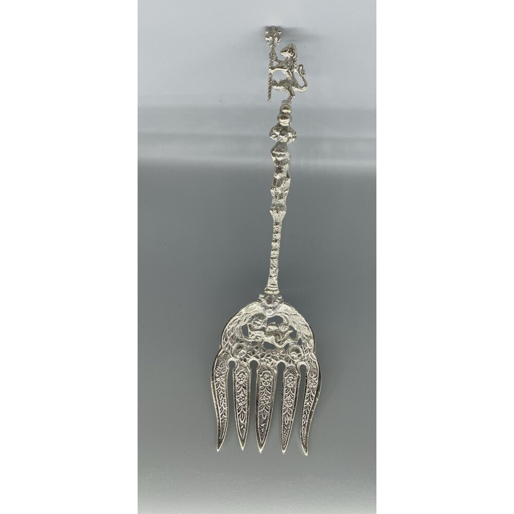 Vintage Italy Silverplate Fork Salad Lion Ornate Cherub Design